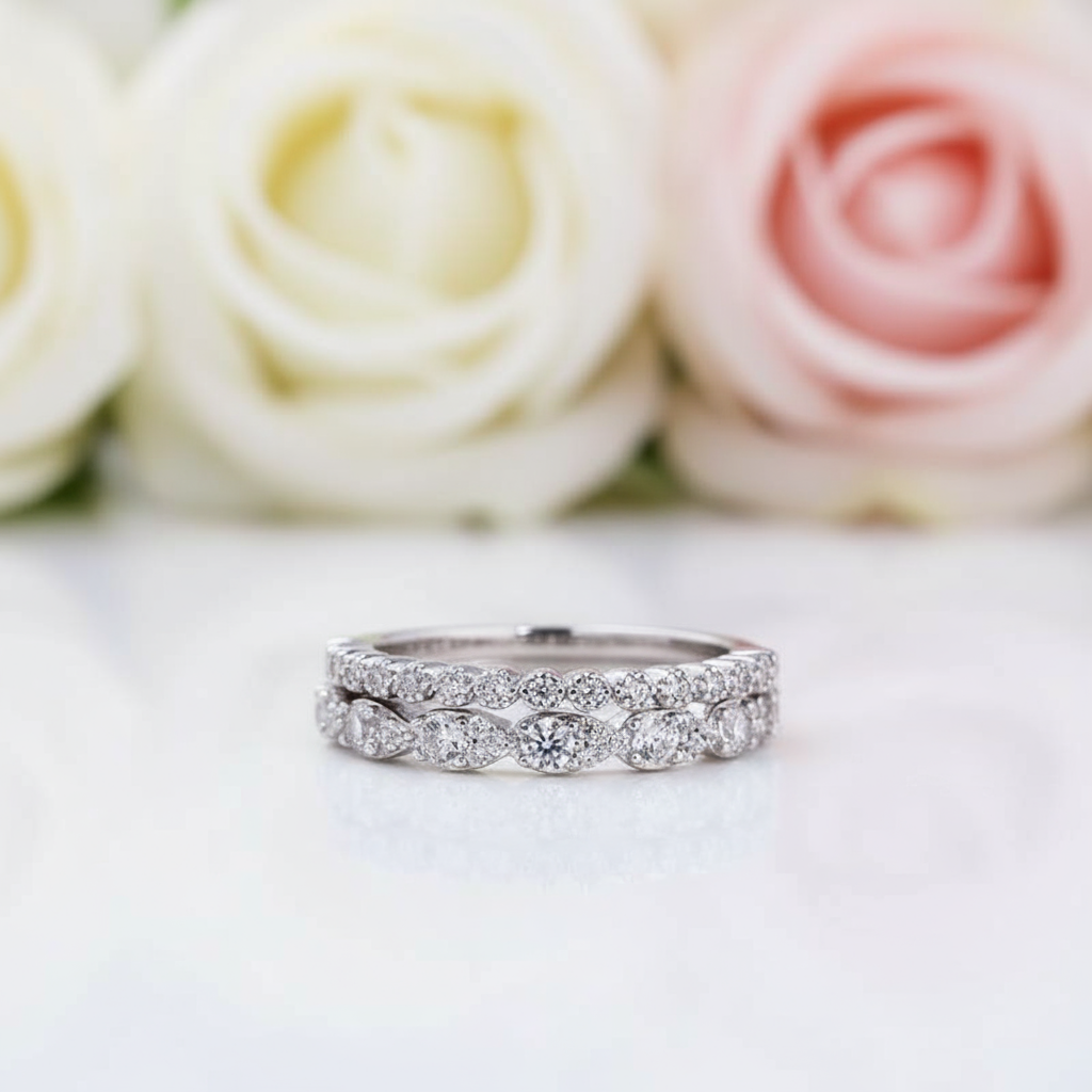 Halo Pear Cut Synthetic Morganite 3Pcs Wedding Ring Set-Black Diamonds New York