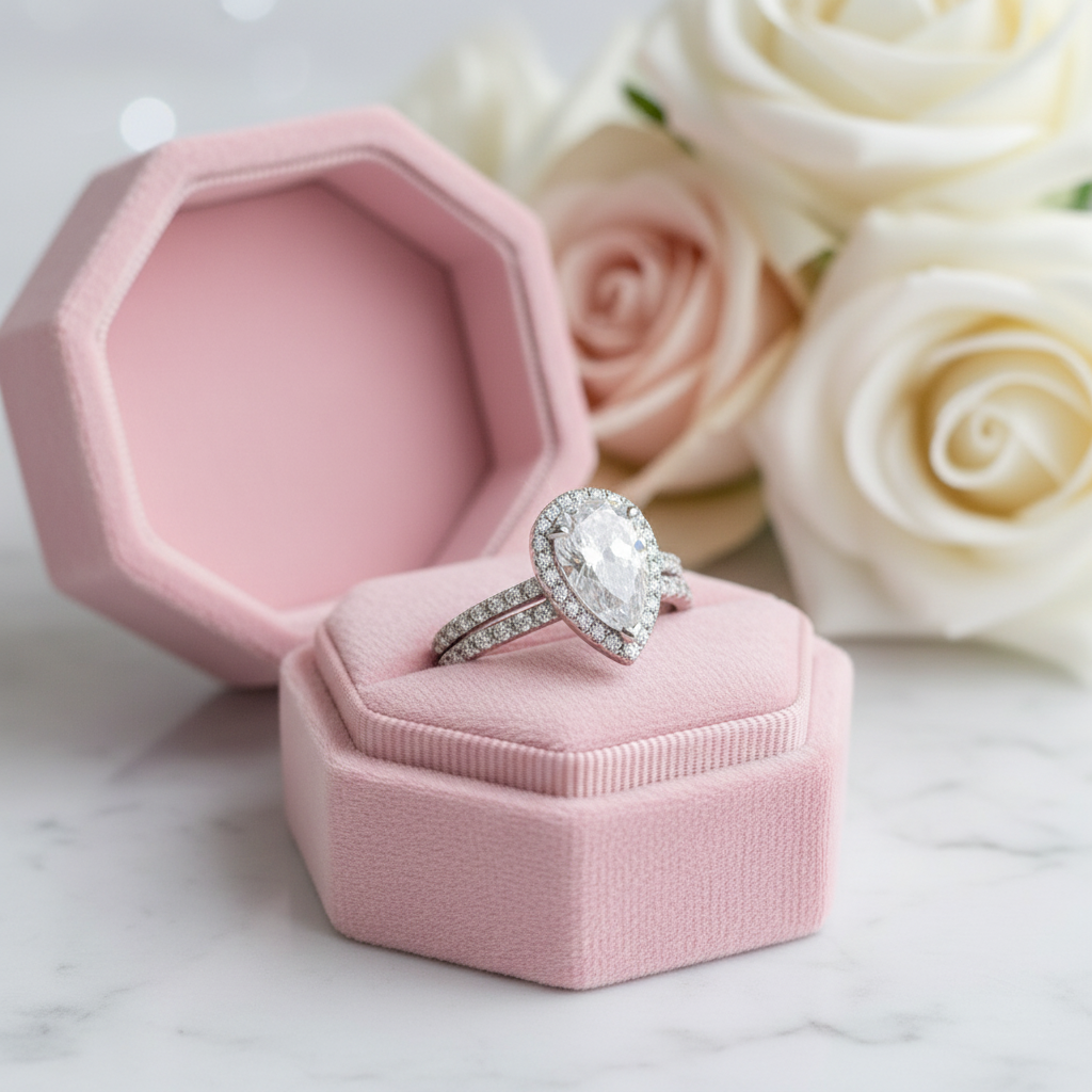 Halo Pear Cut White Sapphire Wedding Ring Set In White Gold-Black Diamonds New York