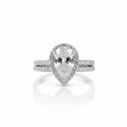 Halo Pear Cut White Sapphire Wedding Ring Set In White Gold-Black Diamonds New York