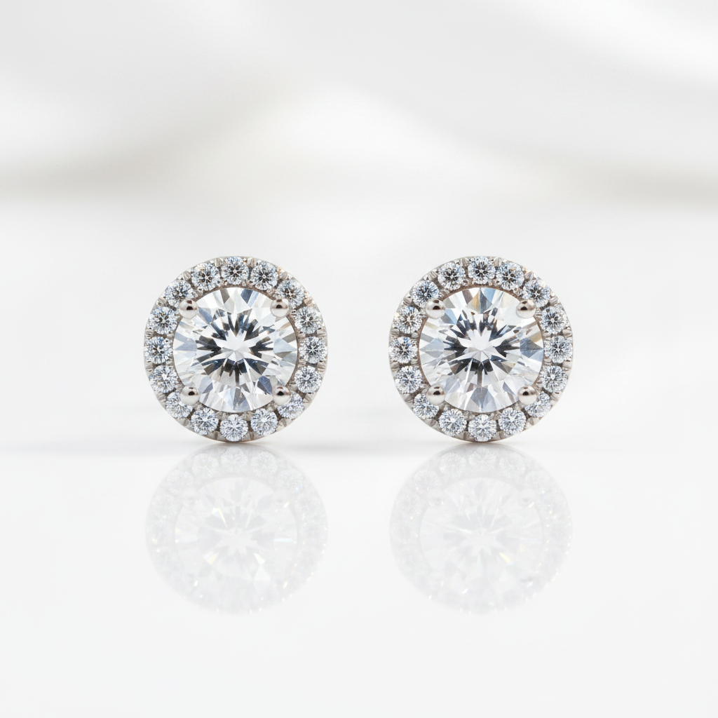 Halo Round Sparkle Women's Stud Earrings-Black Diamonds New York