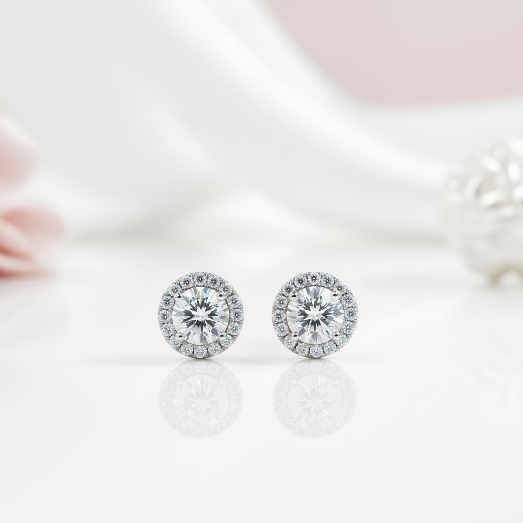 Halo Round Sparkle Women's Stud Earrings-Black Diamonds New York