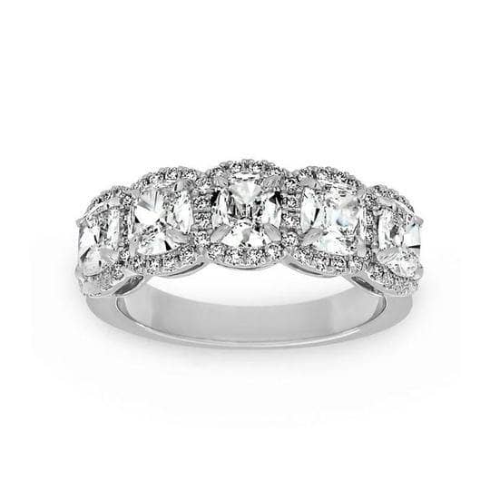 Flash Sale - Halo Six Cushion Cut Diamond Wedding Band Ring-Black Diamonds New York