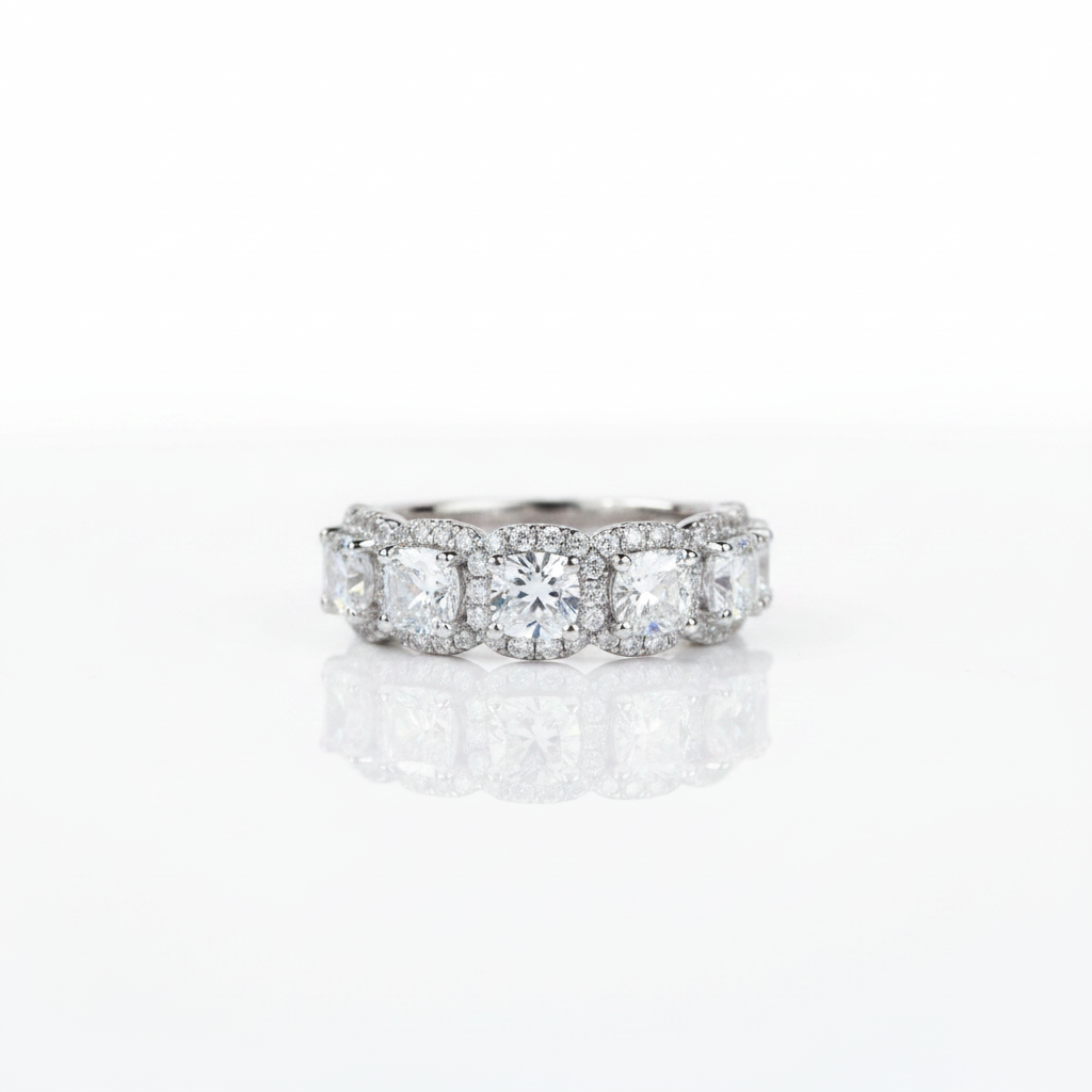 Halo Six Cushion Cut Diamond Option Wedding Ring-Black Diamonds New York