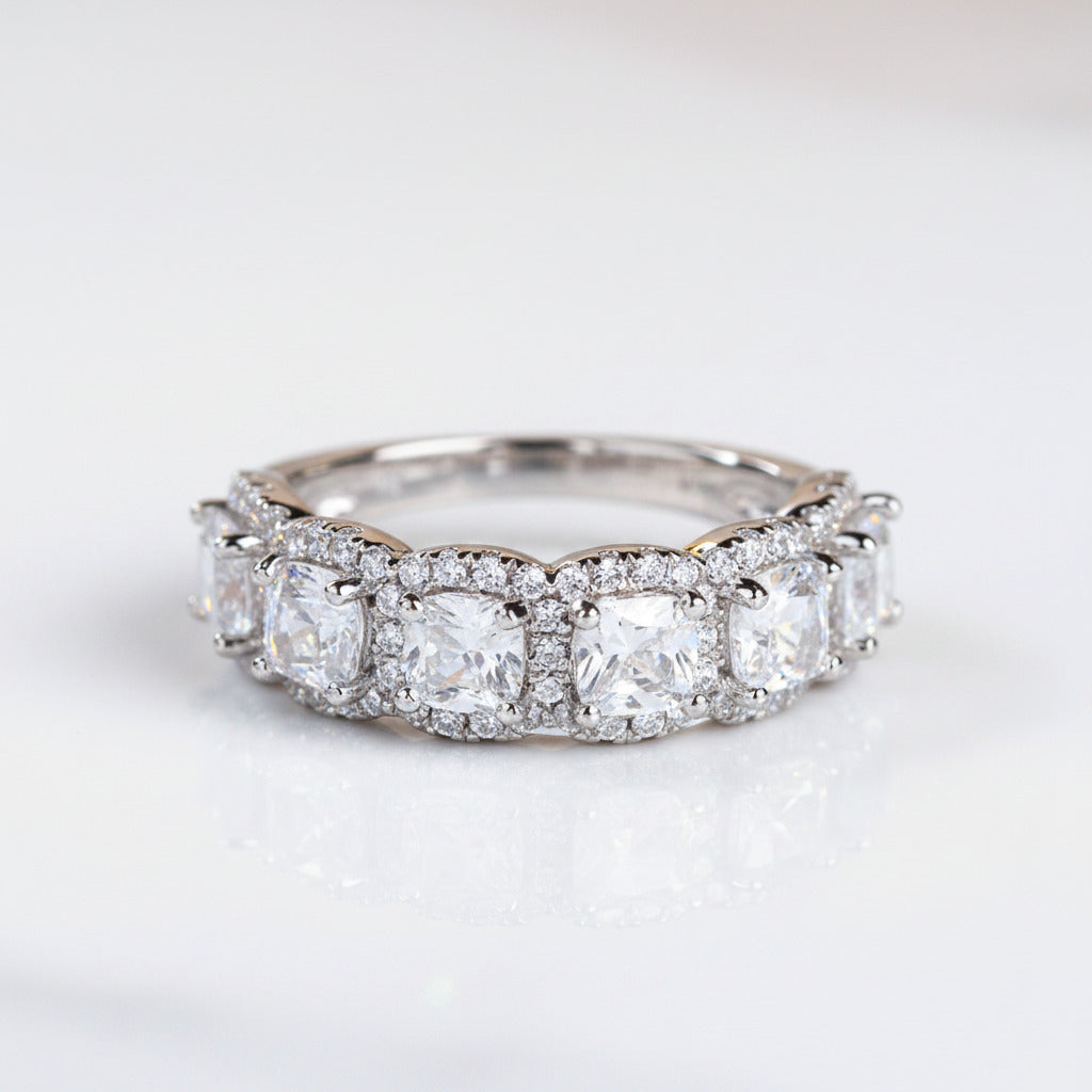 Halo Six Cushion Cut Diamond Option Wedding Band Ring-Black Diamonds New York