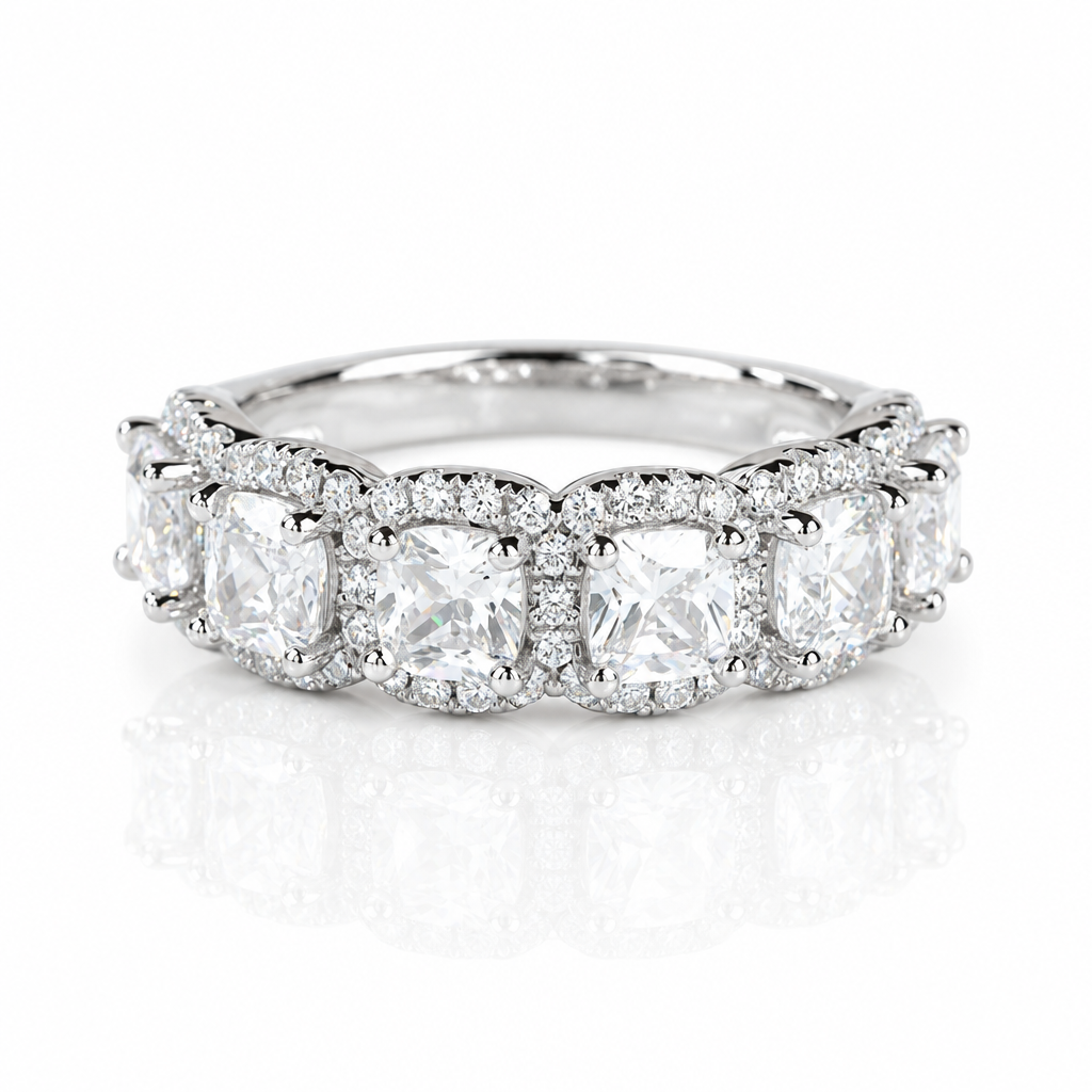 Halo Six Cushion Cut Diamond Option Wedding Ring-Black Diamonds New York
