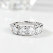 Halo Six Cushion Cut Diamond Option Wedding Ring-Black Diamonds New York