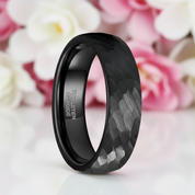 Hammered Men's Tungsten Wedding Band-Black Diamonds New York
