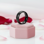 Hammered Men's Tungsten Wedding Band-Black Diamonds New York