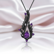 Handmade Angel's Wing Amethyst Gemstone Necklace-Black Diamonds New York