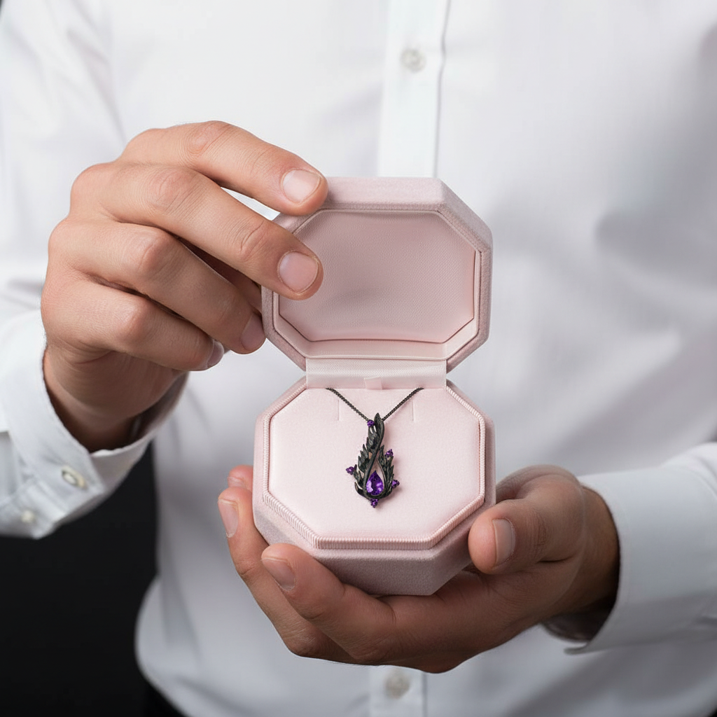 Handmade Angel's Wing Natural Amethyst Gemstone Necklace-Black Diamonds New York