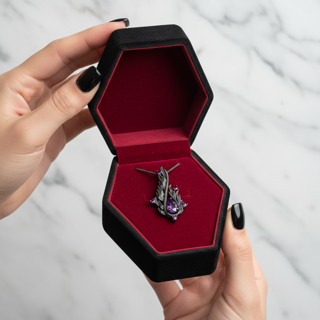 Handmade Angel's Wing Amethyst Gemstone Necklace-Black Diamonds New York