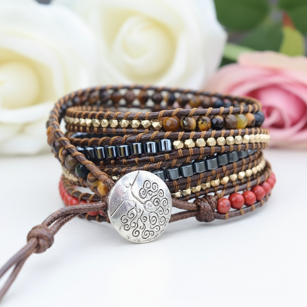 Handmade Bohemian Red Bracelet Natural Stone-Black Diamonds New York