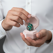 Handmade Branch Snake Ring with Natural Green Agate-Black Diamonds New York