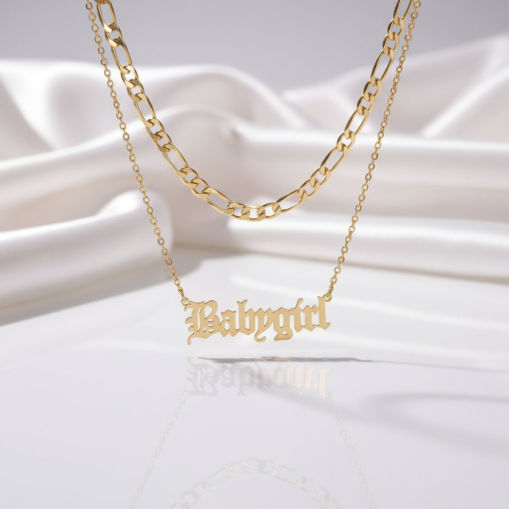 Handmade Custom Two Chain Name Necklace-Black Diamonds New York