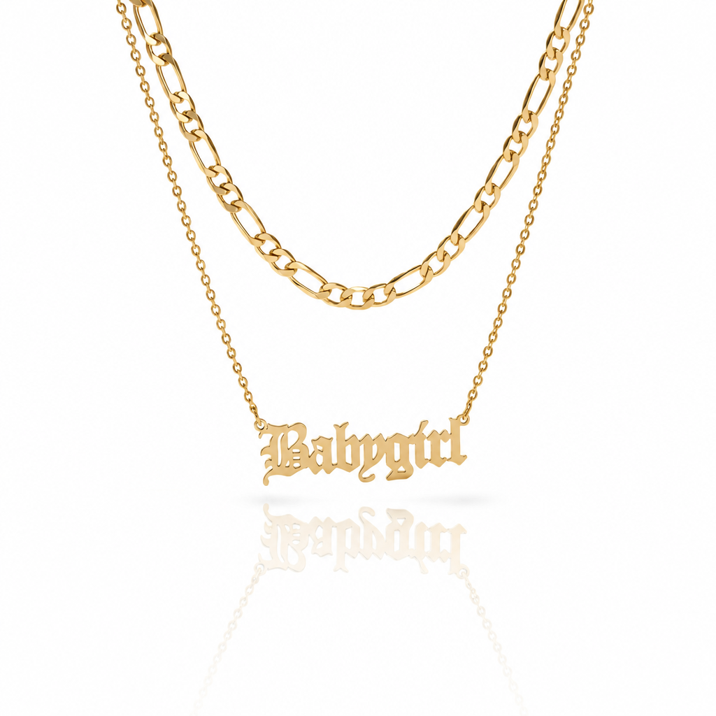 Handmade Custom Two Chain Name Necklace-Black Diamonds New York