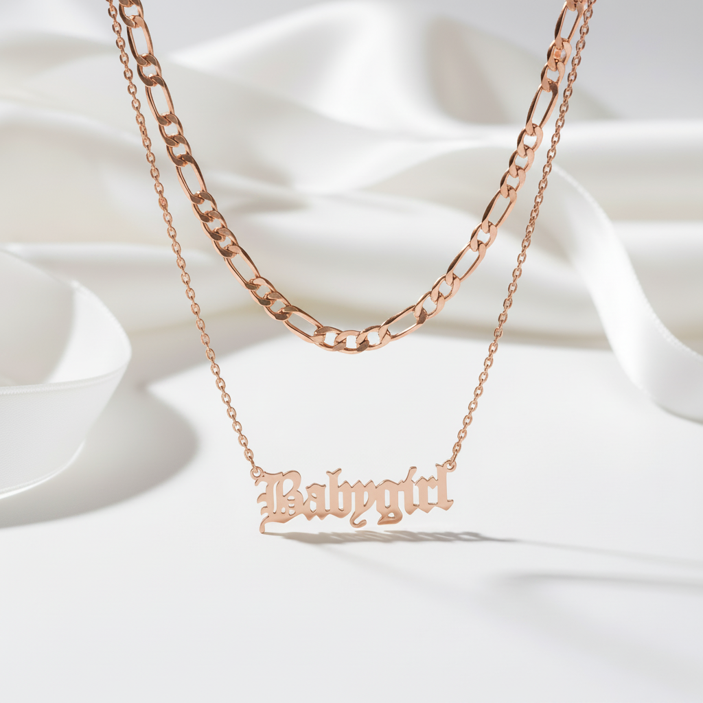 Handmade Custom Two Chain Name Necklace-Black Diamonds New York