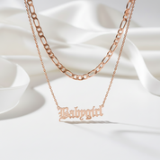 Handmade Custom Two Chain Name Necklace-Black Diamonds New York