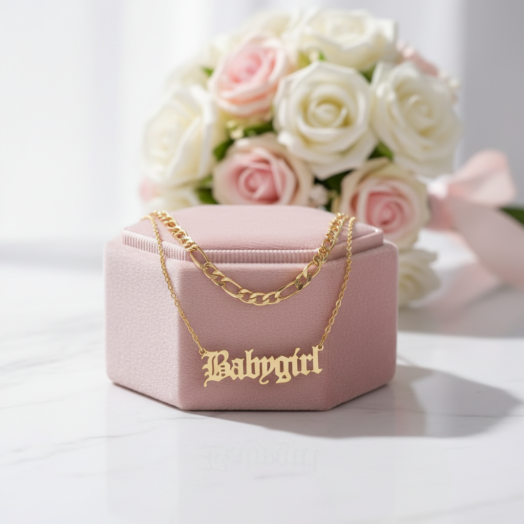 Handmade Custom Two Chain Name Necklace-Black Diamonds New York