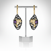 Handmade Dragonfly Lotus Flower Nature Amethyst Earrings-Black Diamonds New York
