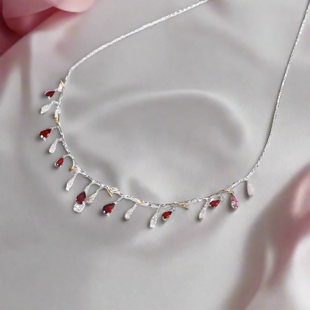 Handmade Flower Bud Natural Gemstone Necklace-Black Diamonds New York