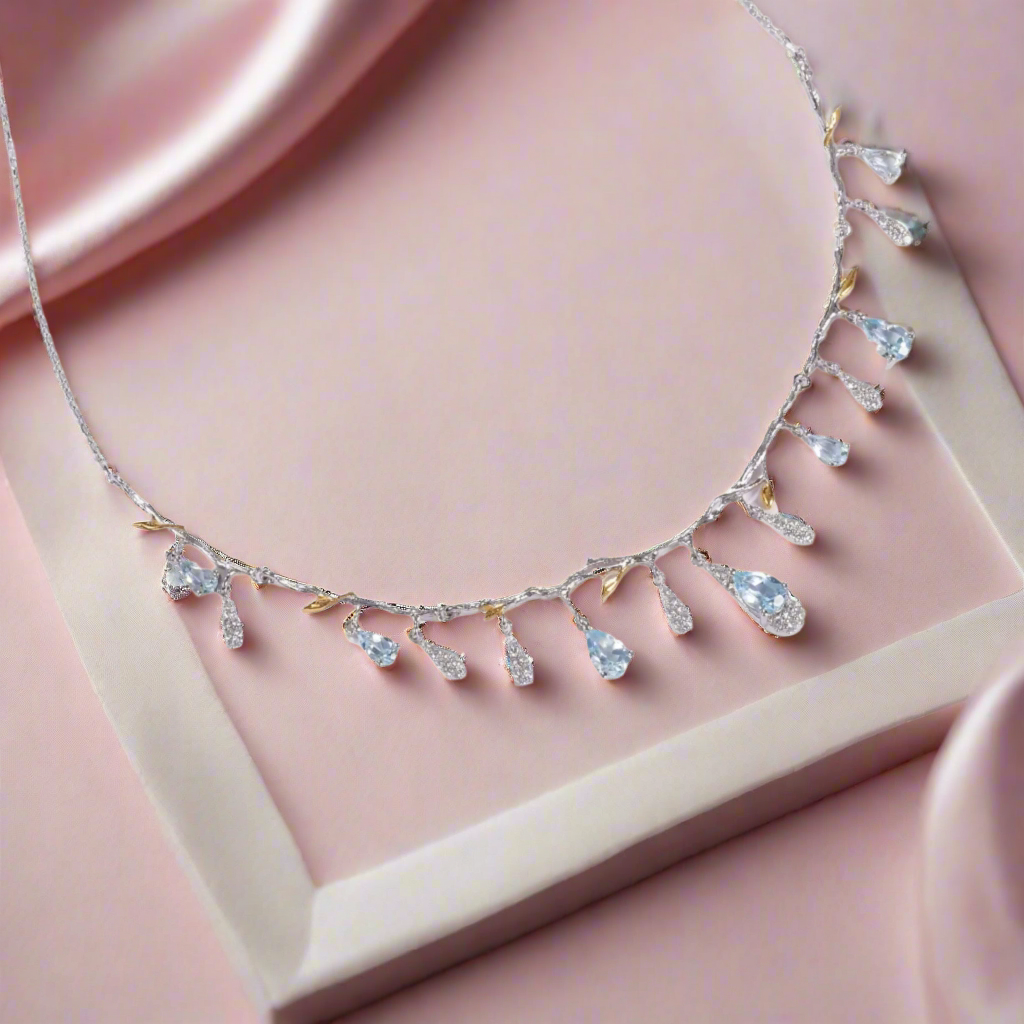 Handmade Flower Bud Natural Gemstone Necklace-Black Diamonds New York