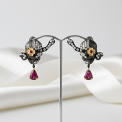 Handmade Skull Stud Earrings With Ruby Gemstone-Black Diamonds New York