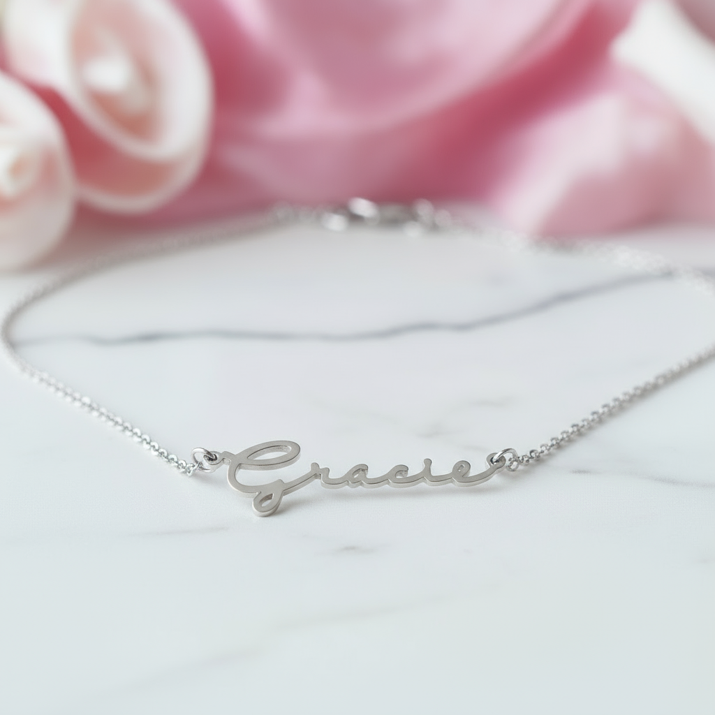 Handwriting Style Name Necklace-Black Diamonds New York