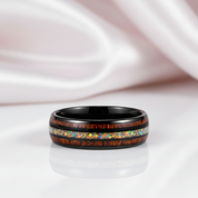 Hawaiian Wood with Opal and Abalone Tungsten Wedding Band-Black Diamonds New York