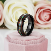 Hawaiian Wood with Opal and Abalone Tungsten Wedding Band-Black Diamonds New York