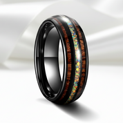 Hawaiian Wood with Opal and Abalone Tungsten Wedding Band-Black Diamonds New York