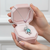 Heart And Cute Bear Pendant Necklace with Pink Diamond Option-Black Diamonds New York