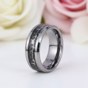 Heart Beat Inlay Men's Tungsten Carbide Wedding Band-Black Diamonds New York