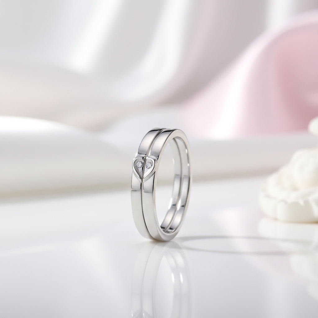 2 Pcs Heart-Cut Diamond Option Wedding Ring Set-Black Diamonds New York