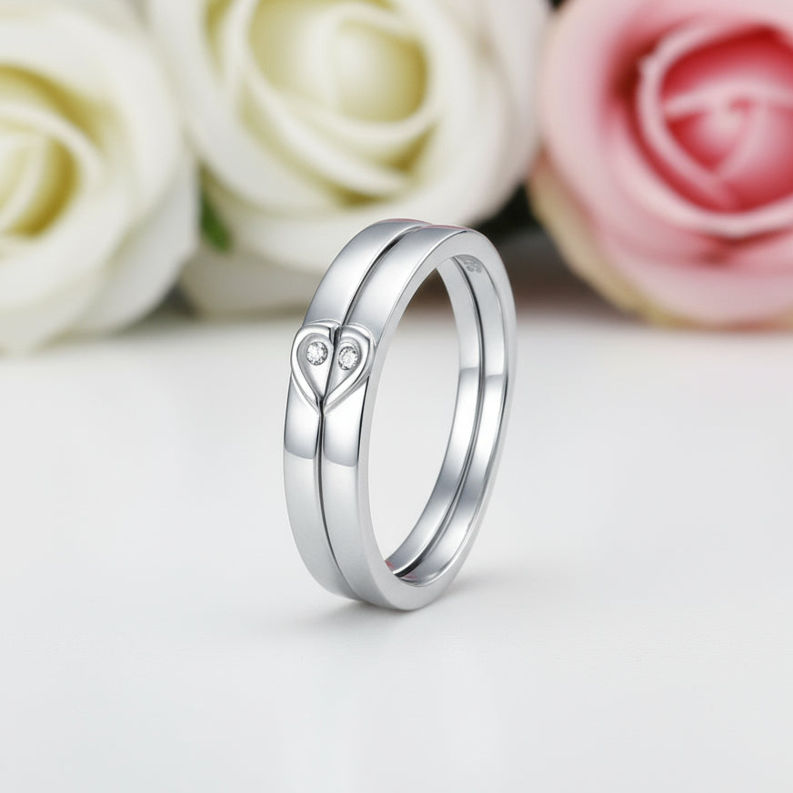 2 Pcs Heart-Cut Diamond Wedding Ring Set-Black Diamonds New York