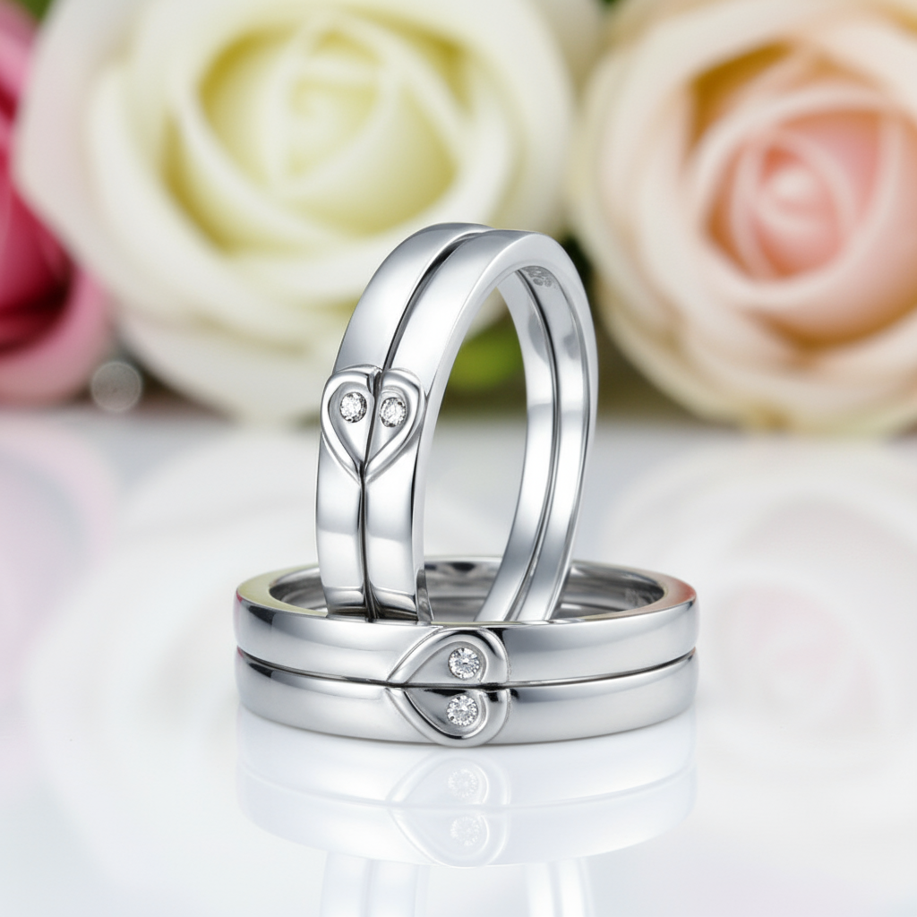 2 Pcs Heart-Cut Diamond Wedding Ring Set-Black Diamonds New York