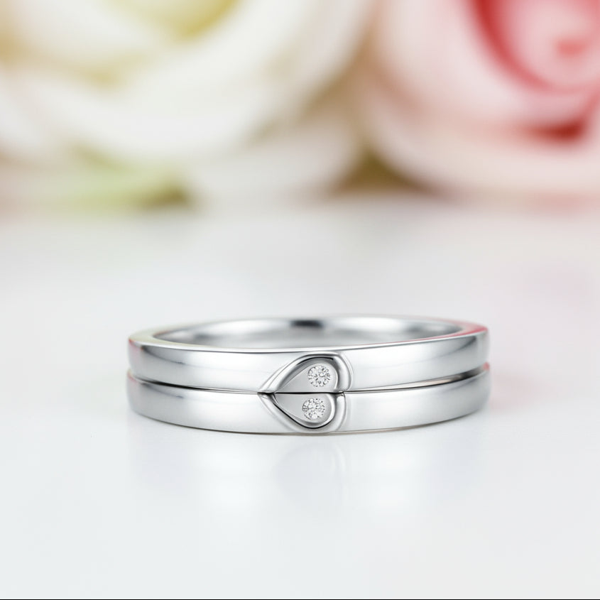 2 Pcs Heart-Cut Diamond Wedding Ring Set-Black Diamonds New York