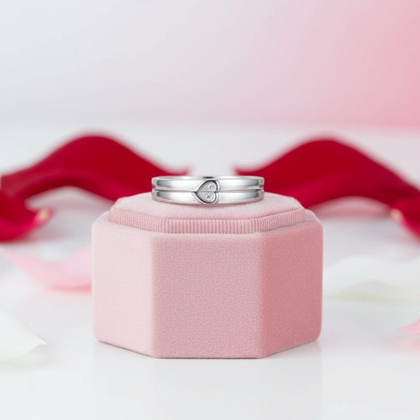 2 Pcs Heart-Cut Diamond Wedding Ring Set-Black Diamonds New York