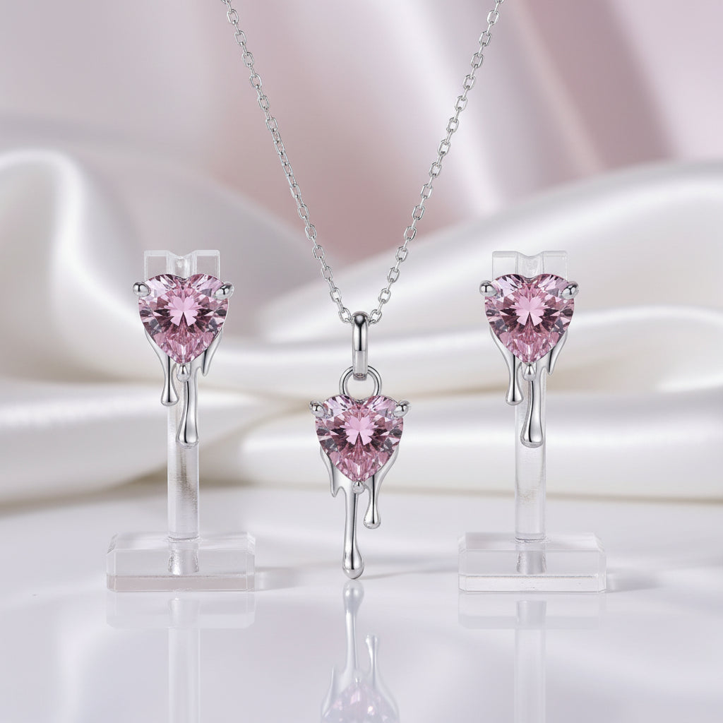 Heart-Cut Diamond Option with Drip Design Necklace & Earrings Jewelry Set-Black Diamonds New York