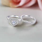 Heart-cut Diamond Halo Wedding Ring Set-Black Diamonds New York