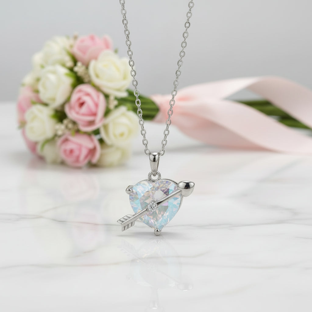 Heart Diamond Option Women's Necklace With Cupid Arrow-Black Diamonds New York