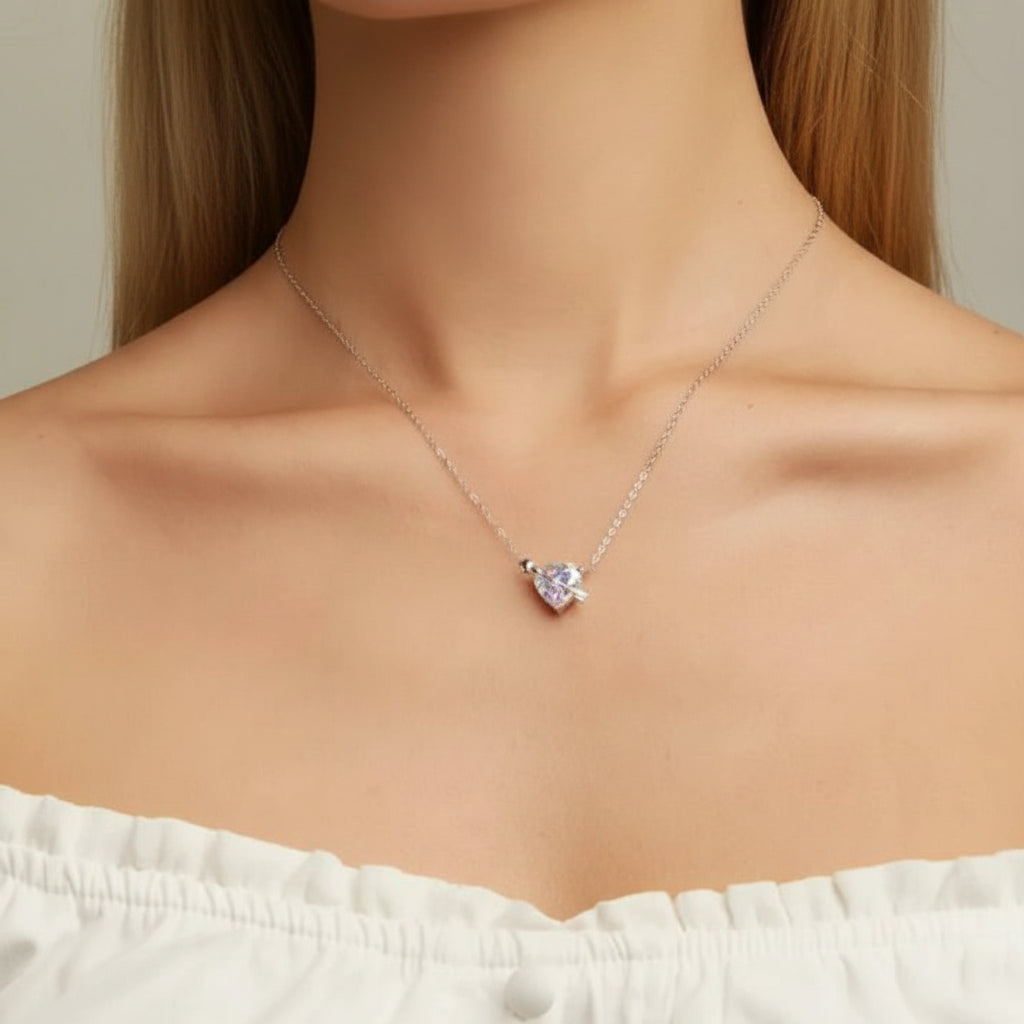 Heart Diamond Option Women's Necklace With Cupid Arrow-Black Diamonds New York
