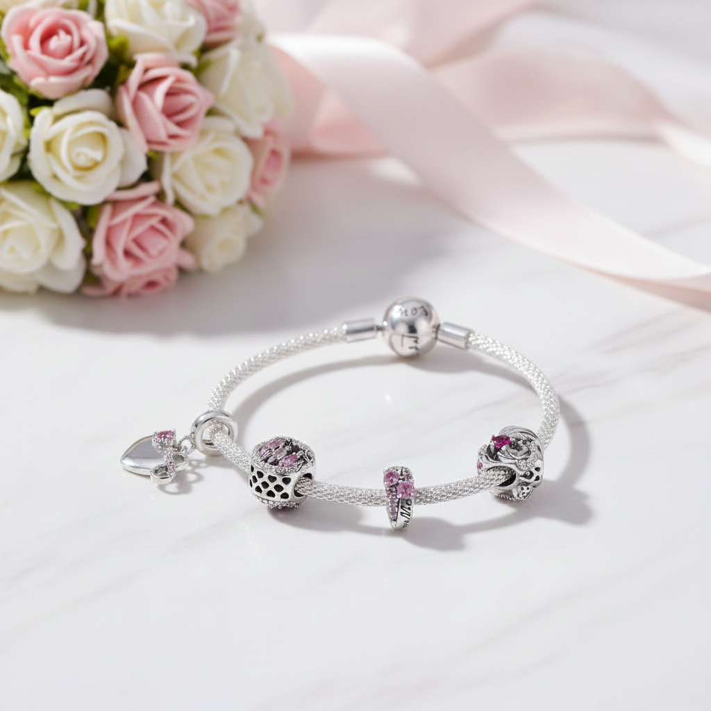 Heart & Family Charms Bracelet-Black Diamonds New York