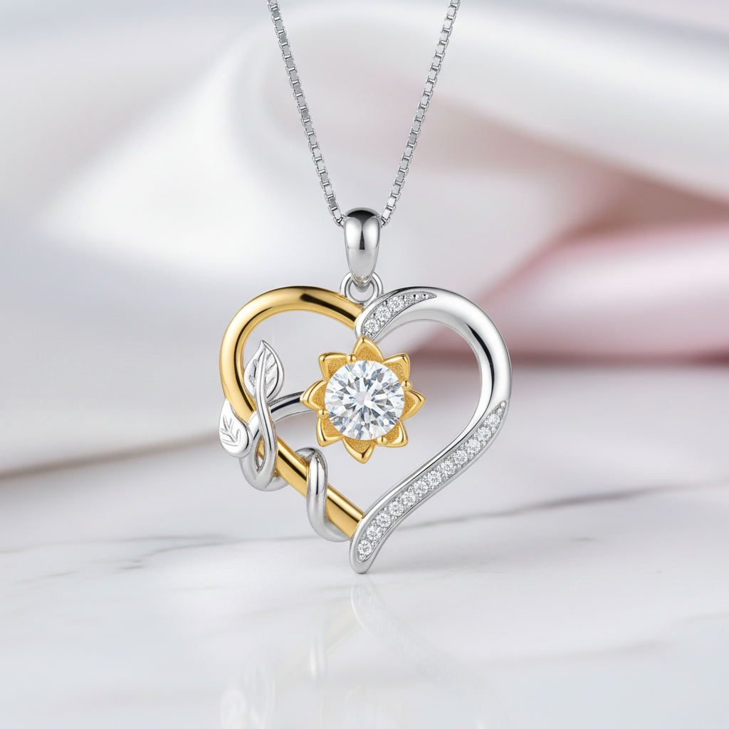 Heart & Flower 1.0 Ct Diamond Necklace-Black Diamonds New York