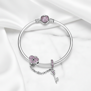 Heart Lock and Key Link Charm Bangle-Black Diamonds New York