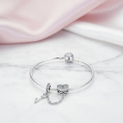 Heart Lock and Key Link Charm Bangle-Black Diamonds New York