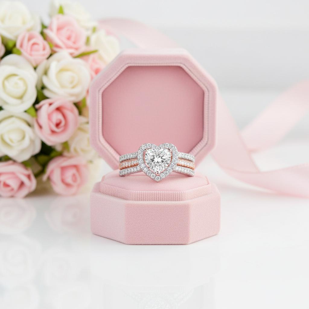 Heart Shape Diamond Option Two Tone Engagement Ring-Black Diamonds New York