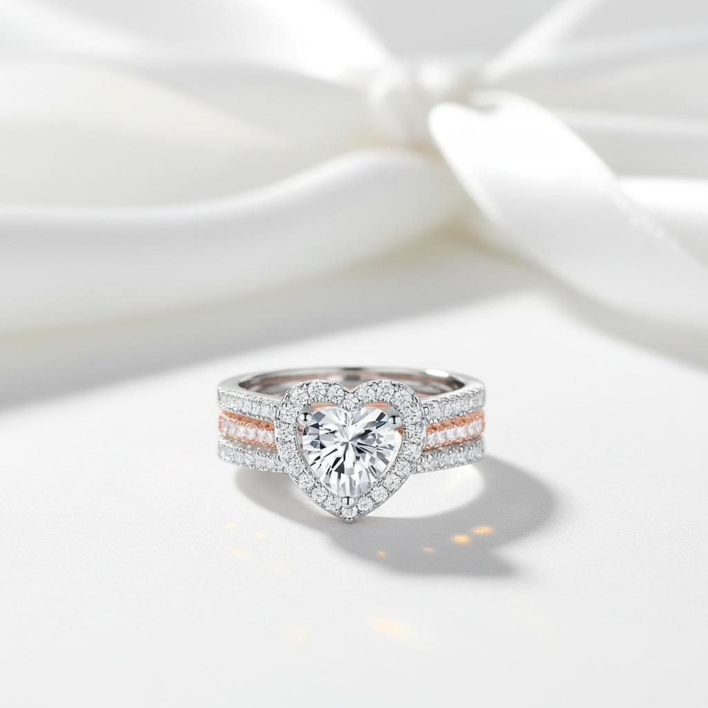 Heart Shape Diamond Option Two Tone Engagement Ring-Black Diamonds New York