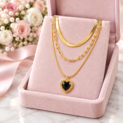 Heart Shaped Black Pendant Three Layer Choker Necklace-Black Diamonds New York