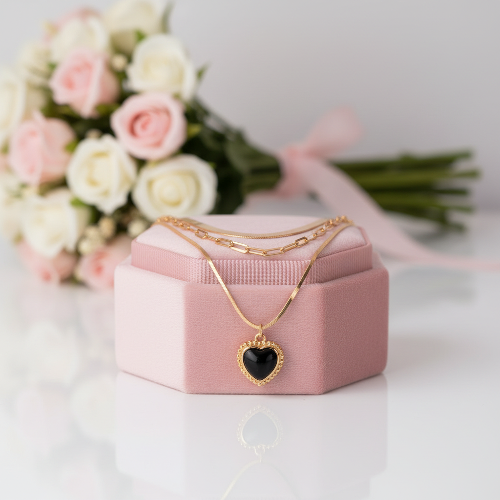 Heart Shaped Black Pendant Three Layer Choker Necklace-Black Diamonds New York