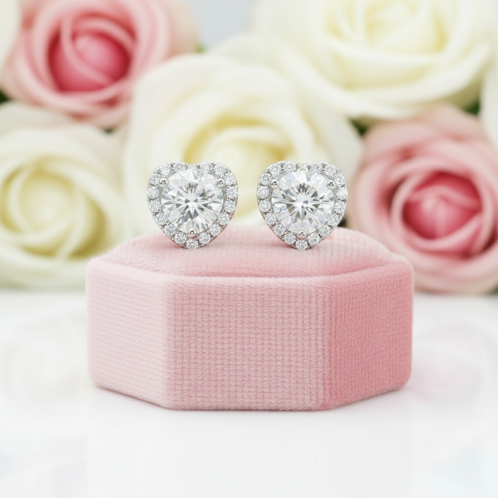 Heart Shaped Halo Diamond Option Stud Earrings-Black Diamonds New York